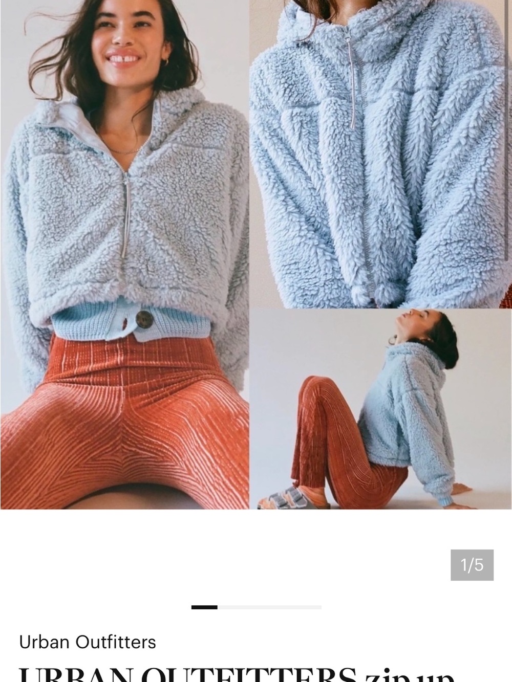 BDG Plush Hooded Teddy Jacket in Light Blue